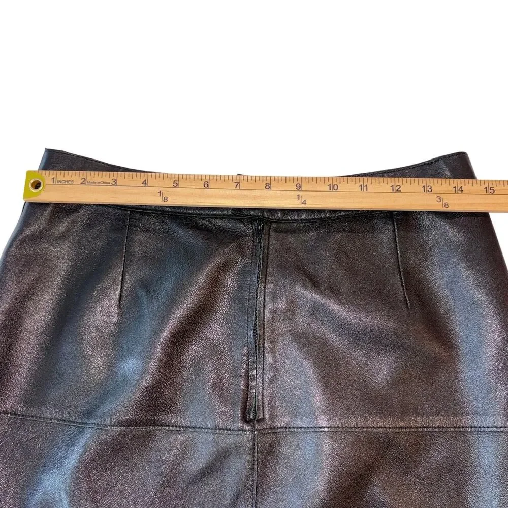 Isaac Mizrahi Black‎ Genuine Leather Mob Wife Punk Rock Skirt 4
